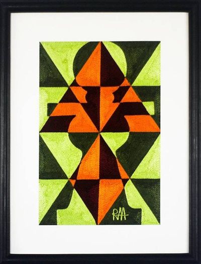 Primary image for Green and Orange Abstract Cotton Thread Art from Ghana Abstract Akuaba