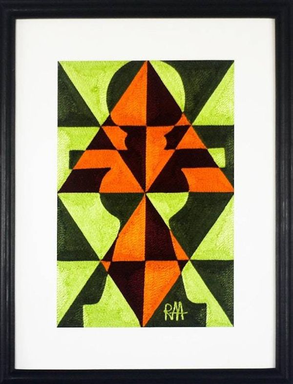 Alternate image for Green and Orange Abstract Cotton Thread Art from Ghana Abstract Akuaba