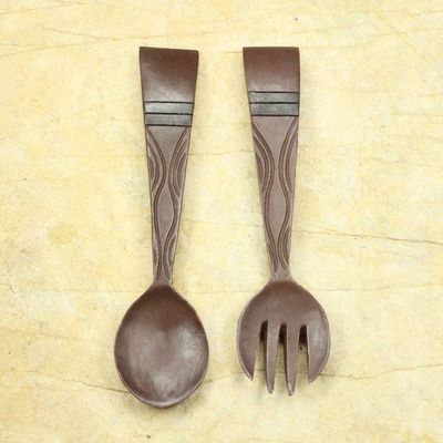 Alternate image for African Handmade Wood Fork and Spoon Wall Art Pair Fork and Spoon