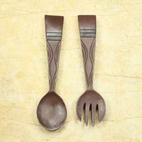 Alternate image for African Handmade Wood Fork and Spoon Wall Art Pair Fork and Spoon