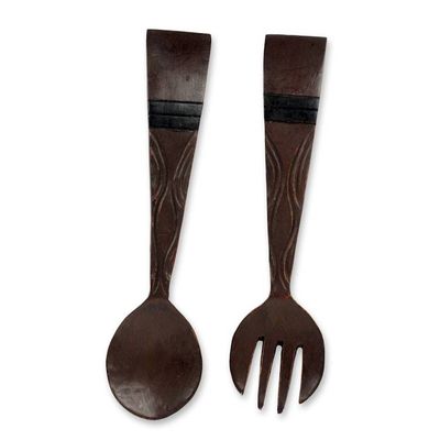 Alternate image for African Handmade Wood Fork and Spoon Wall Art Pair Fork and Spoon