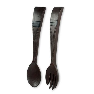 Alternate image for African Handmade Wood Fork and Spoon Wall Art Pair Fork and Spoon