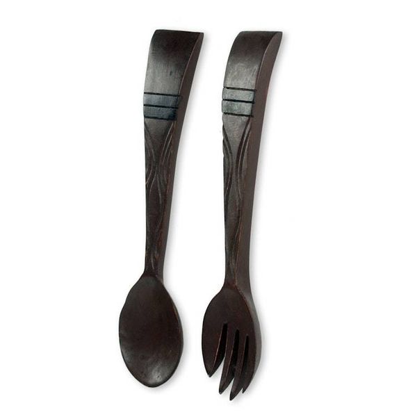 Alternate image for African Handmade Wood Fork and Spoon Wall Art Pair Fork and Spoon
