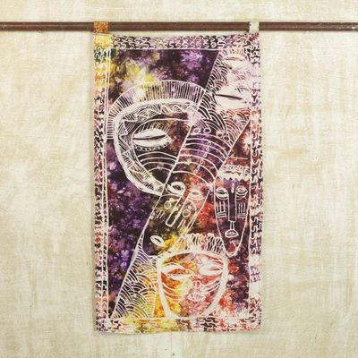 Alternate image for Multicolored Batik Cotton Wall Hanging from Ghana Forest Goddess