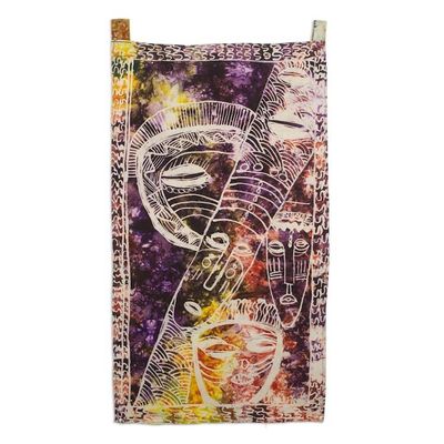 Alternate image for Multicolored Batik Cotton Wall Hanging from Ghana Forest Goddess