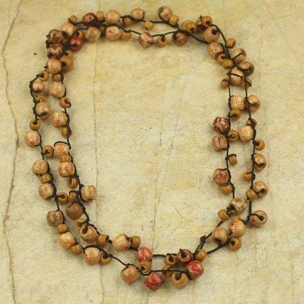 Alternate image for Womens Long Necklace with Wood and Recycled Beads Chakachaka