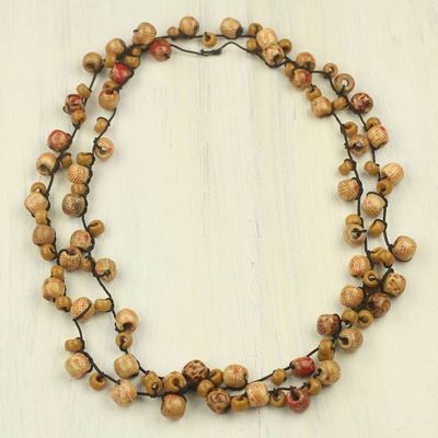 Alternate image for Womens Long Necklace with Wood and Recycled Beads Chakachaka