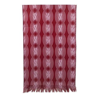 Alternate image for Printed Cotton Shawl in Crimson and Petal Pink from Ghana Petal Pink Waves