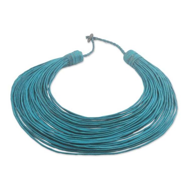 Alternate image for Handmade Emerald Leather Strand Statement Necklace of Ghana Pogyende