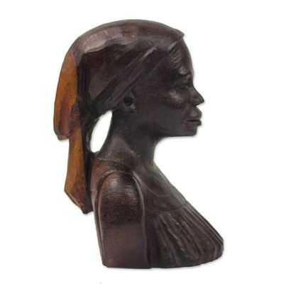 Alternate image for Signed Ebony Wood Sculpture of a Woman from Ghana Bust of a Native Woman II