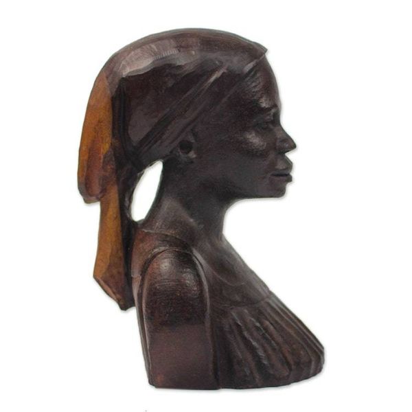 Alternate image for Signed Ebony Wood Sculpture of a Woman from Ghana Bust of a Native Woman II