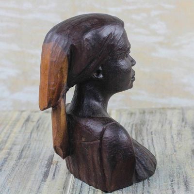 Alternate image for Signed Ebony Wood Sculpture of a Woman from Ghana Bust of a Native Woman II