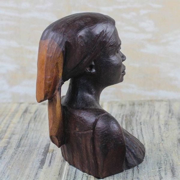 Alternate image for Signed Ebony Wood Sculpture of a Woman from Ghana Bust of a Native Woman II