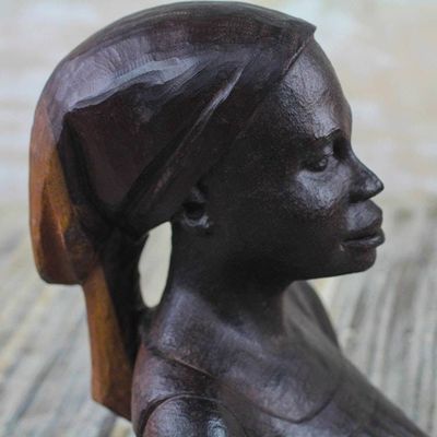 Alternate image for Signed Ebony Wood Sculpture of a Woman from Ghana Bust of a Native Woman II