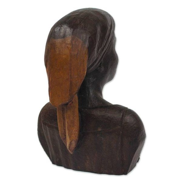 Alternate image for Signed Ebony Wood Sculpture of a Woman from Ghana Bust of a Native Woman II