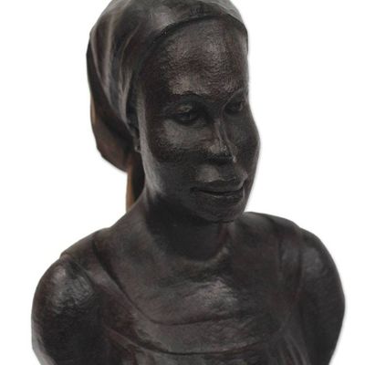 Alternate image for Signed Ebony Wood Sculpture of a Woman from Ghana Bust of a Native Woman II