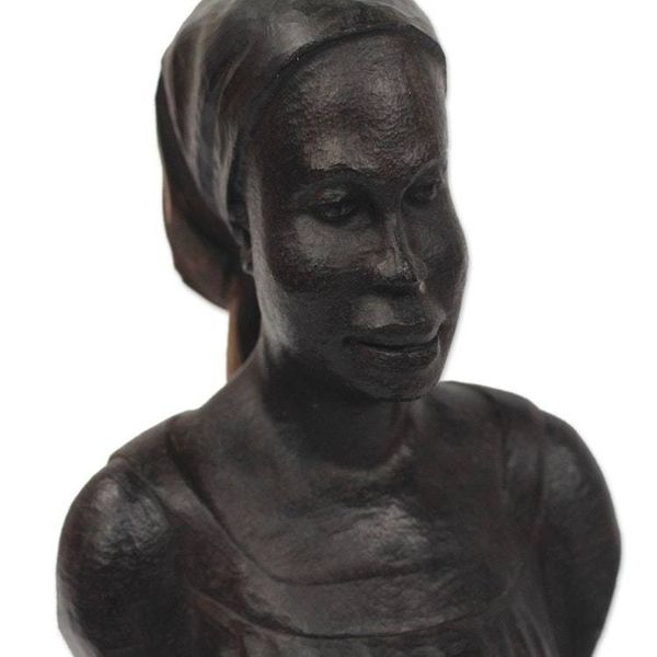 Alternate image for Signed Ebony Wood Sculpture of a Woman from Ghana Bust of a Native Woman II