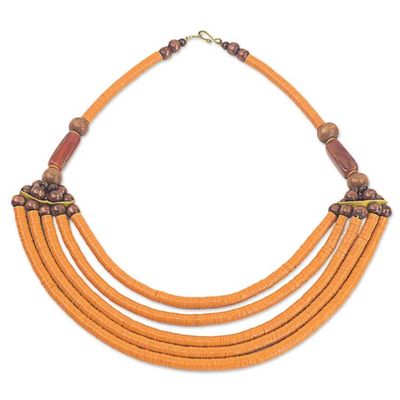 Alternate image for Artisan Made Agate and Wood African Orange Beaded Necklace Wend Panga in Orange