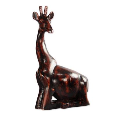 Alternate image for African Hand Carved Wood Kneeling Giraffe Sculpture Kneeling Giraffe