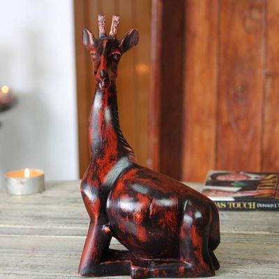 Alternate image for African Hand Carved Wood Kneeling Giraffe Sculpture Kneeling Giraffe