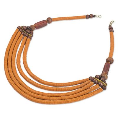 Alternate image for Artisan Made Agate and Wood African Orange Beaded Necklace Wend Panga in Orange