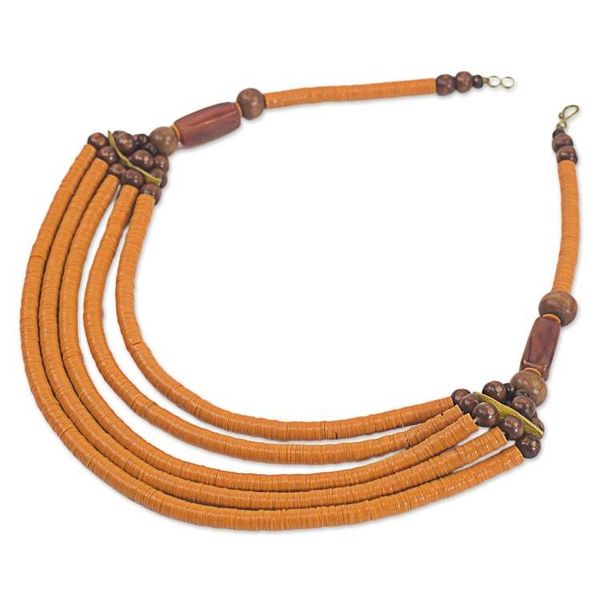Alternate image for Artisan Made Agate and Wood African Orange Beaded Necklace Wend Panga in Orange