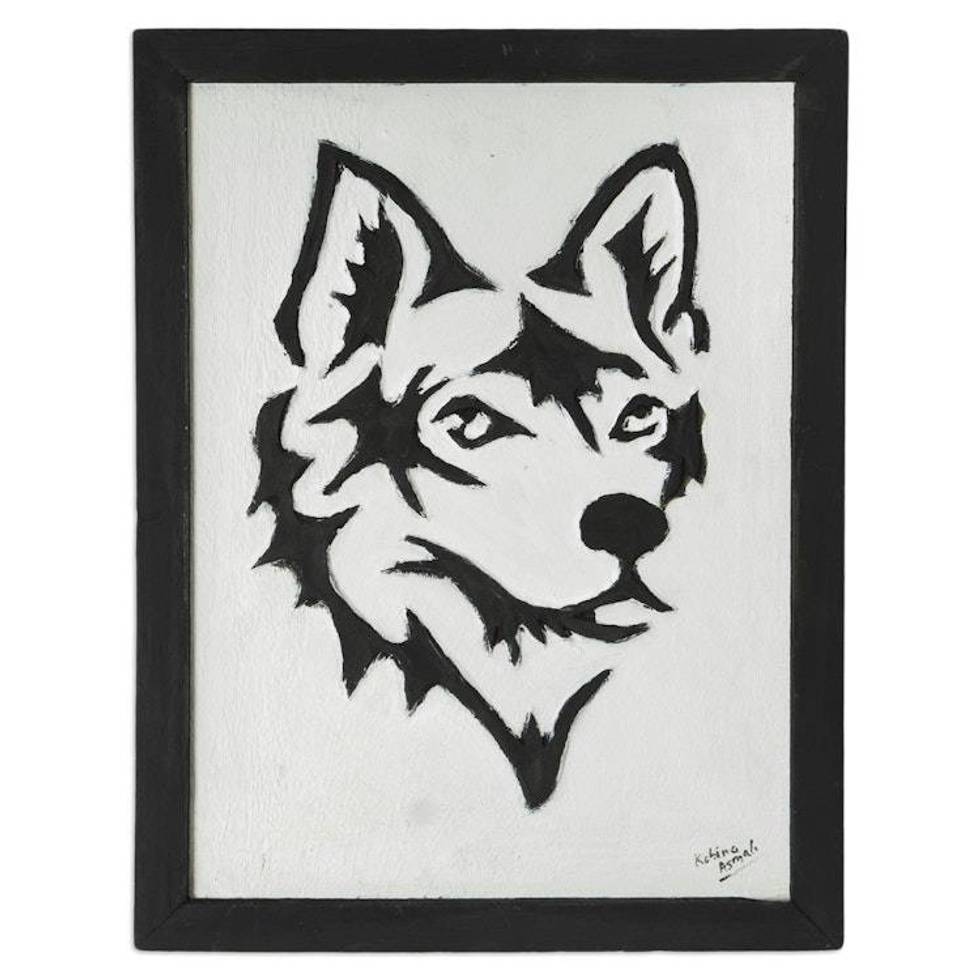 Textured Wood Dog Wall Art Made with Mixed Media in Ghana 'Man's Best Friend'