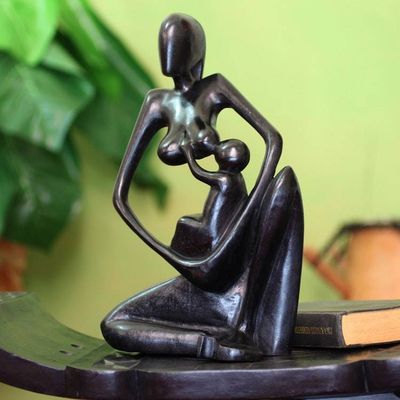 Alternate image for Handcrafted Mother and Child Wood Sculpture Thank You Mother