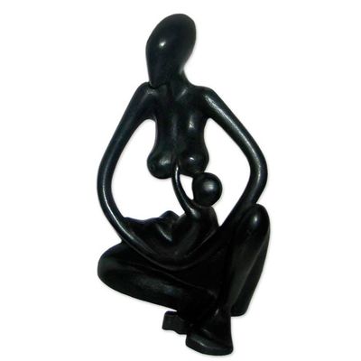 Alternate image for Handcrafted Mother and Child Wood Sculpture Thank You Mother