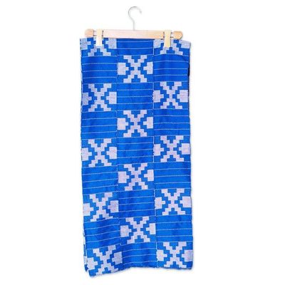 Alternate image for Handloomed 3-Stripe Geometric Cotton Shawl in Sapphire Three Sapphire Signals