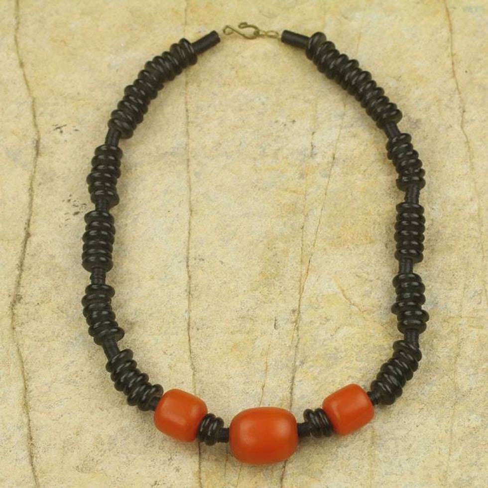 Handcrafted Necklace with Recycled Glass Beads 'Dodzi'