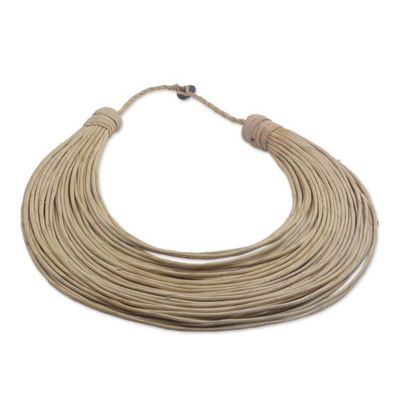 Alternate image for Handmade Beige Leather Strand Statement Necklace from Ghana Buudu
