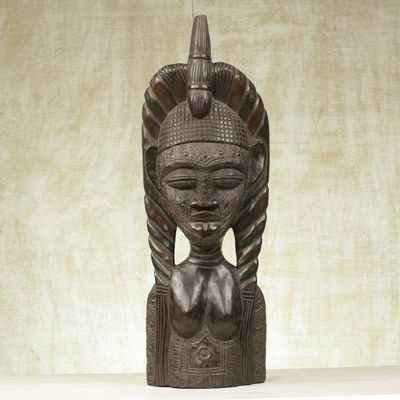 Main image for Hand Carved Sese Wood Sculpture of a Mystic Woman from Ghana Mystic Woman