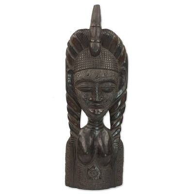 Alternate image for Hand Carved Sese Wood Sculpture of a Mystic Woman from Ghana Mystic Woman