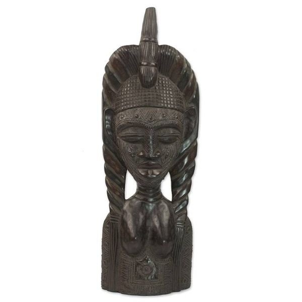 Alternate image for Hand Carved Sese Wood Sculpture of a Mystic Woman from Ghana Mystic Woman
