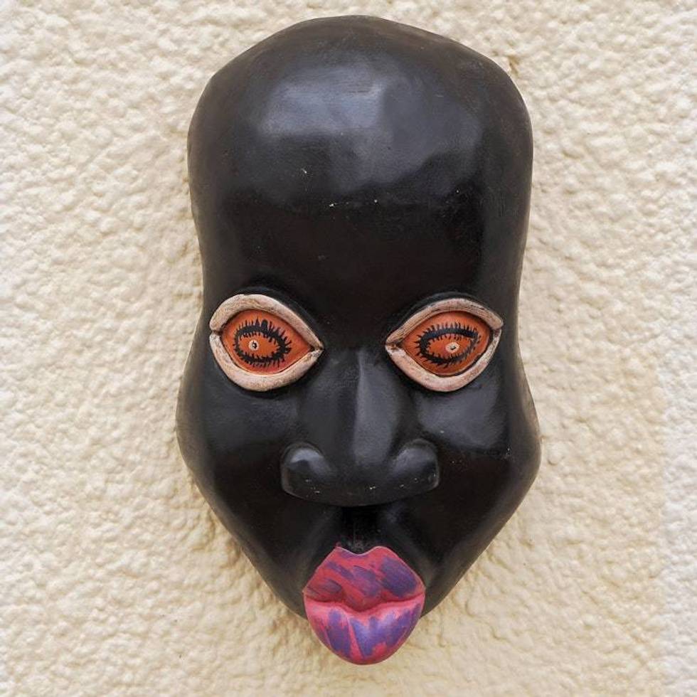 Hand Made Sese Wood Mask from Ghana 'Kisses'
