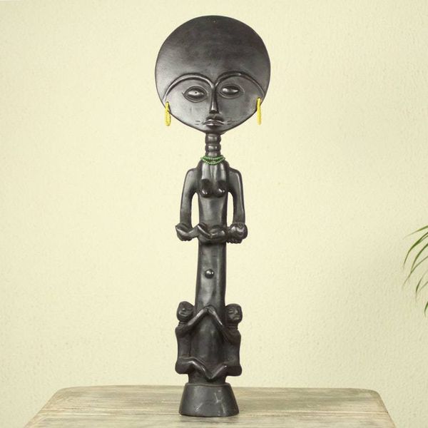Alternate image for Hand Carved African Fertility Doll with Children Blessed Ashanti Mother