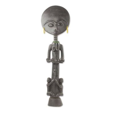 Alternate image for Hand Carved African Fertility Doll with Children Blessed Ashanti Mother
