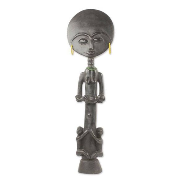 Alternate image for Hand Carved African Fertility Doll with Children Blessed Ashanti Mother