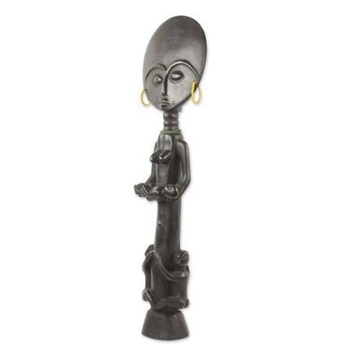 Alternate image for Hand Carved African Fertility Doll with Children Blessed Ashanti Mother