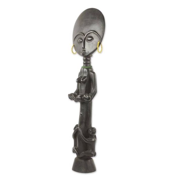 Alternate image for Hand Carved African Fertility Doll with Children Blessed Ashanti Mother