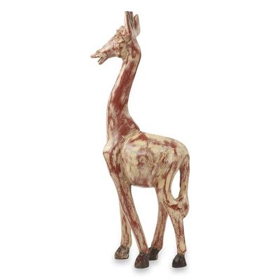 Alternate image for Antiqued Animal Wood Sculpture Artisan Crafted in Ghana Timeless Giraffe