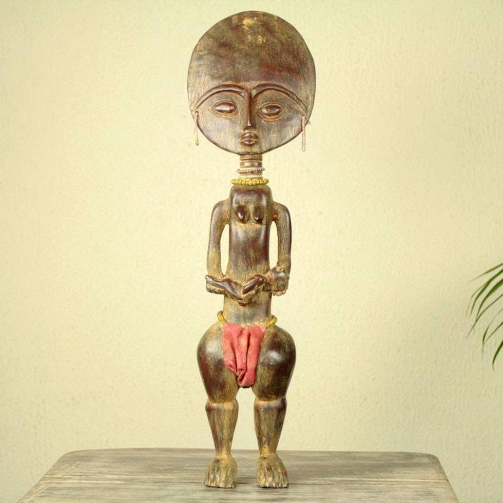 Hand Carved African Fertility Doll with an Infant 'Ashanti Midwife'