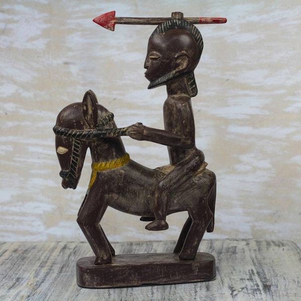 Alternate image for Brown and Cream Horseback Warrior Wood Sculpture from Ghana Horseback Warrior