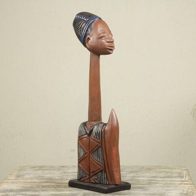 Alternate image for Ghanaian Tribesman Bust Sculpture Hand Carved Wood Dekapui