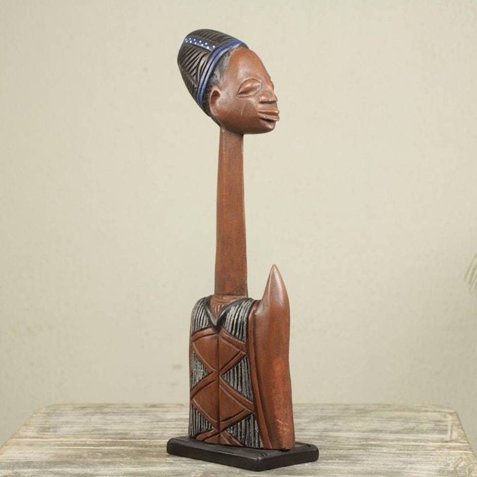 Ghanaian Tribesman Bust Sculpture Hand Carved Wood 'Dekapui'