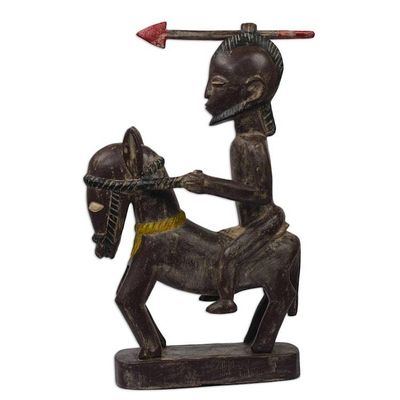 Alternate image for Brown and Cream Horseback Warrior Wood Sculpture from Ghana Horseback Warrior