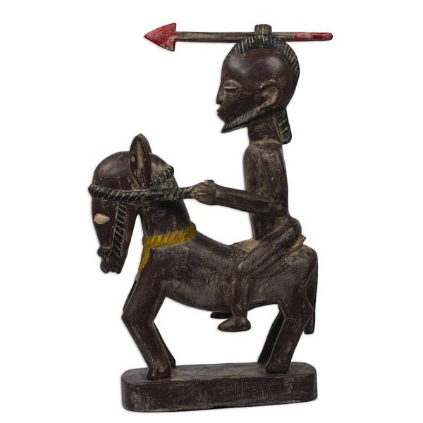 Alternate image for Brown and Cream Horseback Warrior Wood Sculpture from Ghana Horseback Warrior