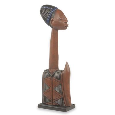 Alternate image for Ghanaian Tribesman Bust Sculpture Hand Carved Wood Dekapui