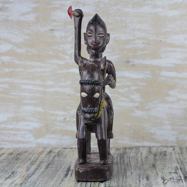 Alternate image for Brown and Cream Horseback Warrior Wood Sculpture from Ghana Horseback Warrior